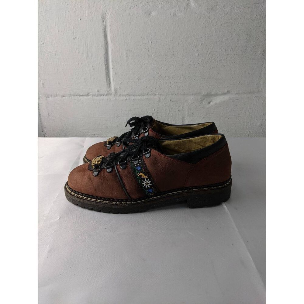 Kandahar Chunky Lace Up Oxford Pale Red Embroidered Switzerland shoes Sz 40 EU 9